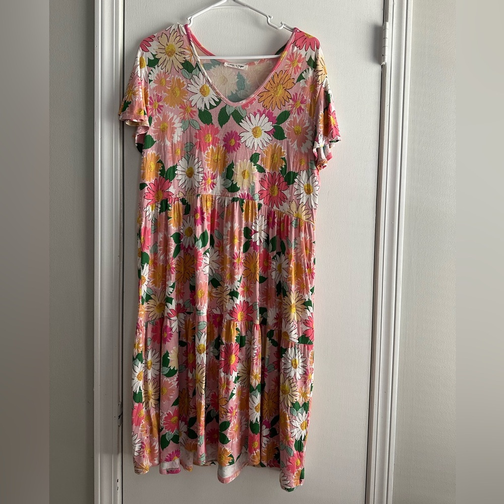 Floral women’s Dress - Pink, Yellow, Green